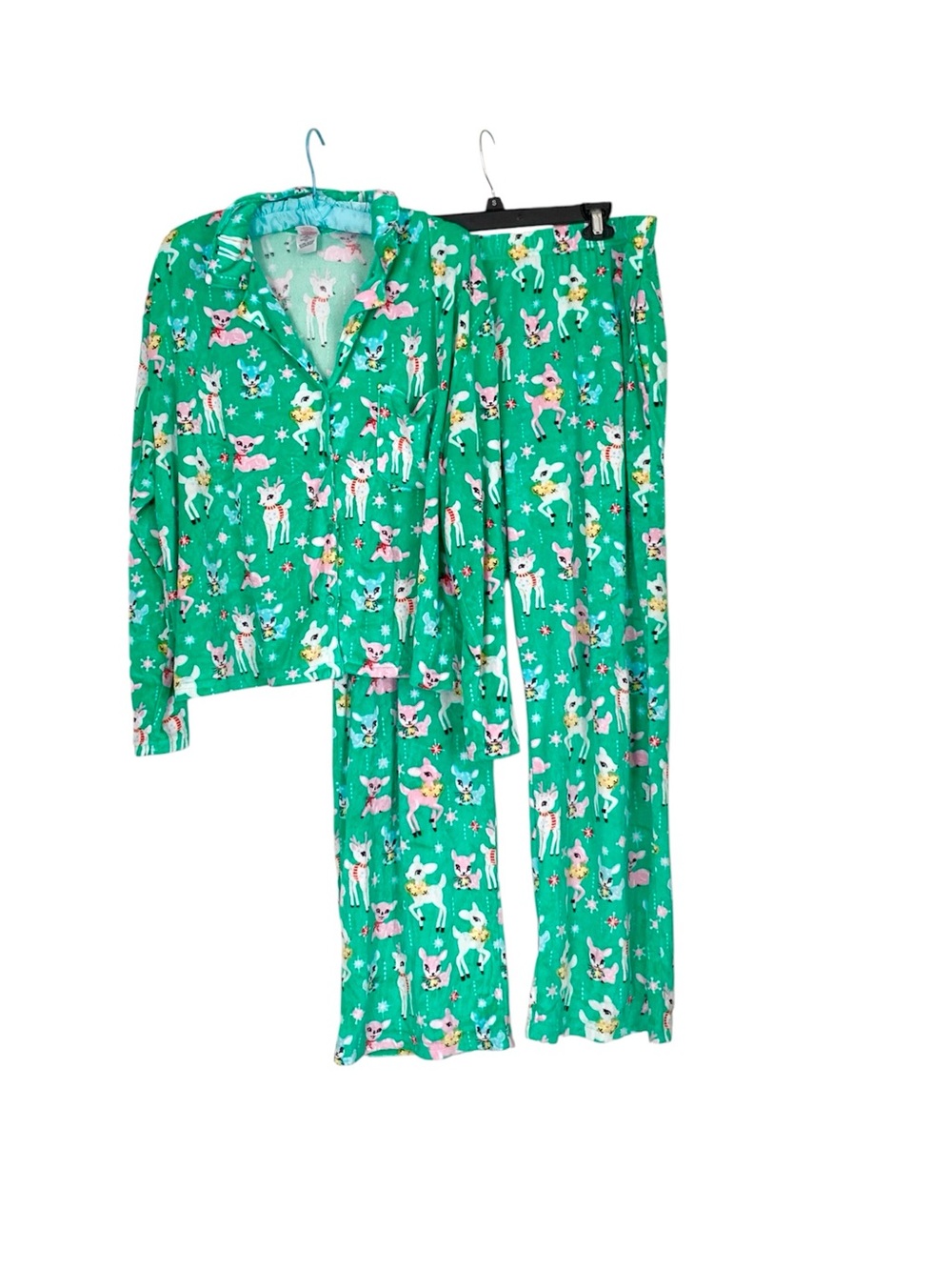 🌵Holiday Time Green Retro/Vintage Deer Fleece Pajama Set XL🌵